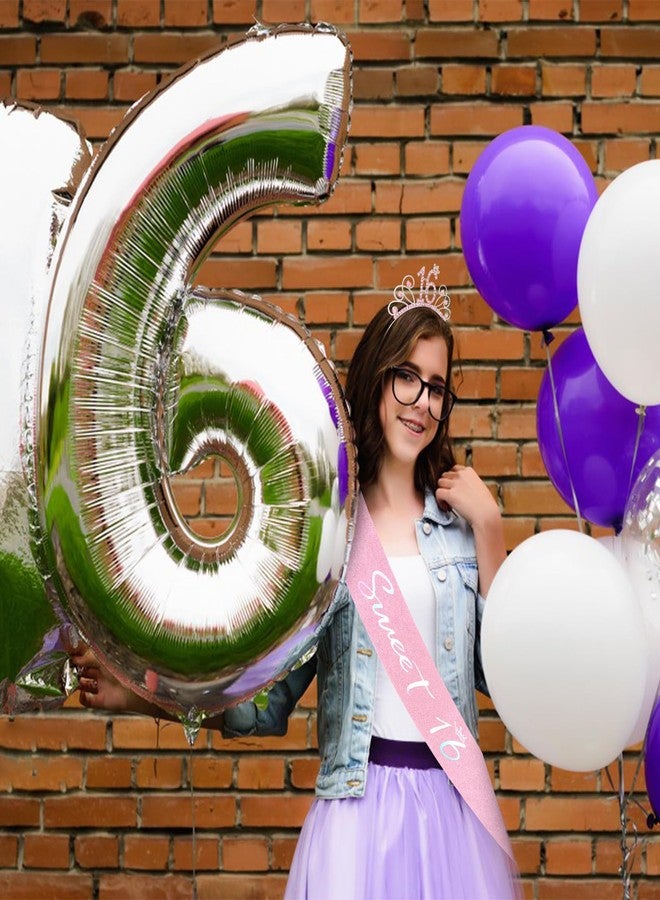 YARIEW Sweet 16 Birthday Sash Headband, 16th Birthday Crown and Sash, Pink - Image 4